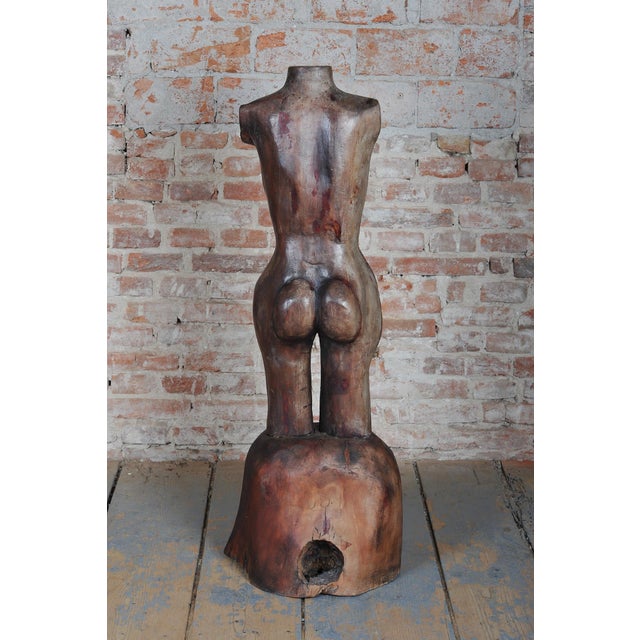 Brown Art Deco Nude Sculpture in Polychromed Wood, 1930s For Sale - Image 8 of 9