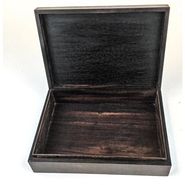 Brown Vintage Large Mahogany Brass Inlaid Treasure Jewelry Box For Sale - Image 8 of 13