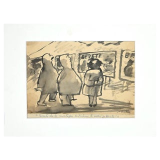 Mino Maccari, Figure, Watercolor, 1960s For Sale