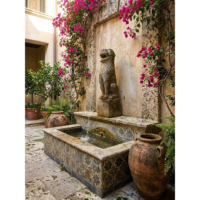 Stone Vintage Weathered Cast Stone Lion Wall Fountain For Sale - Image 7 of 12
