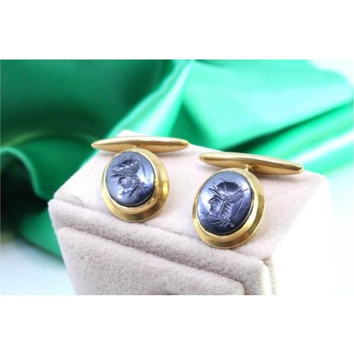 Gold Gold Cufflinks with Figures, Set of 2 For Sale - Image 8 of 8