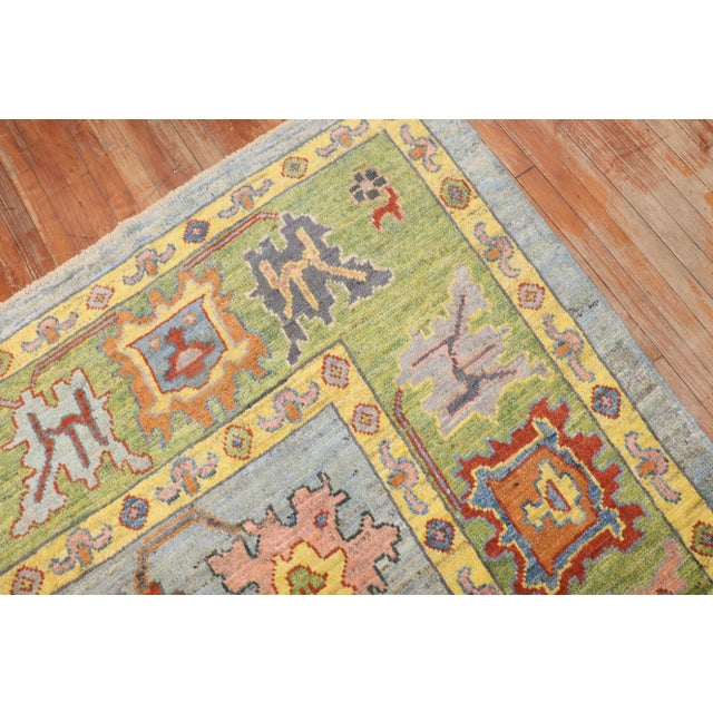 Sky Blue Early 21st Century Vintage Inspired Turkish Oushak, 10'4' X 13'7'' For Sale - Image 8 of 12