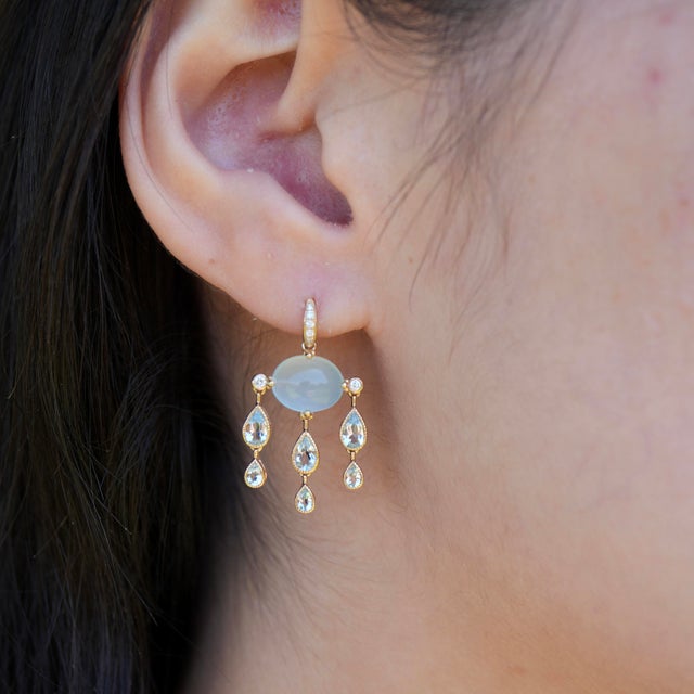 2020s Nina Zhou Rainy Day Aquamarine Diamond Chandelier Drop Earrings in 14k Yellow Gold - A Pair For Sale - Image 5 of 6