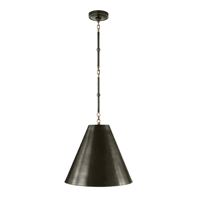 Thomas O'Brien for Visual Comfort Signature Goodman Small Hanging Light in Bronze & Hand-Rubbed Antique Brass with Bronze Shade For Sale