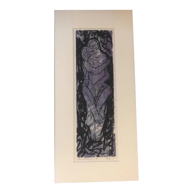 Vintage Original Wood Block Two Figures For Sale