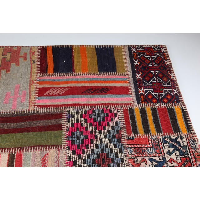 Textile Authentic Patchwork From Antique Tribal Kilims & Rug – Anatolian Craftsmanship -5' 11'' X 7' 11'' For Sale - Image 7 of 12