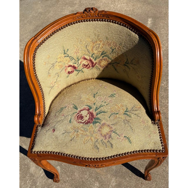 Vintage French Needlepoint Vanity Slipper Chair For Sale In Dallas - Image 6 of 12