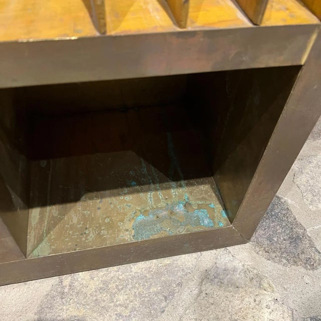 Modern 1980s Custom Bookcase Sectioned Storage Rustic Wood Brass For Sale - Image 3 of 13