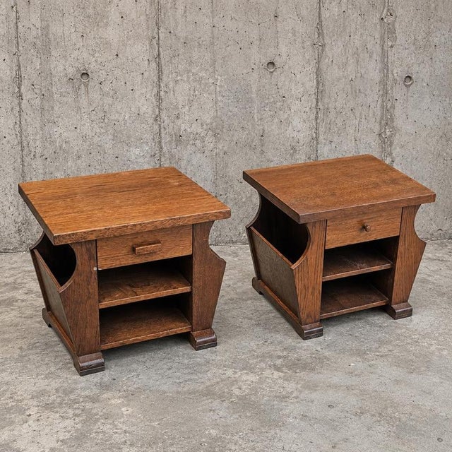 Wood Vintage Brown Nightstands in Oak, Set of 2 For Sale - Image 7 of 15