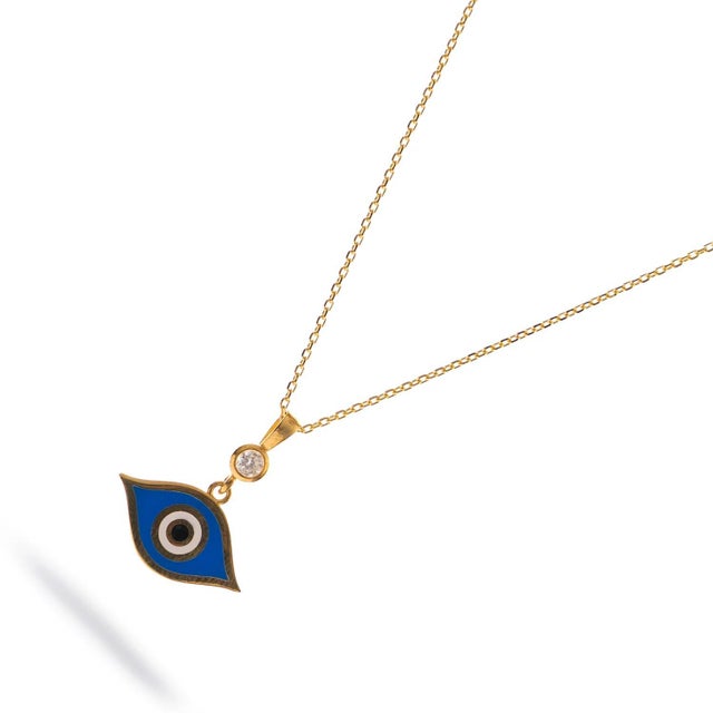Metal Celestial Protection Deep Blue Evil Eye Gold Necklace For Sale - Image 7 of 9