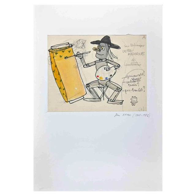 Jean Effel, The Artist, Mixed Media Drawing, Mid-20th Century For Sale