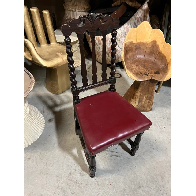1970s Barley Twist Wooden Chair With Red Leather Cushion For Sale - Image 4 of 6