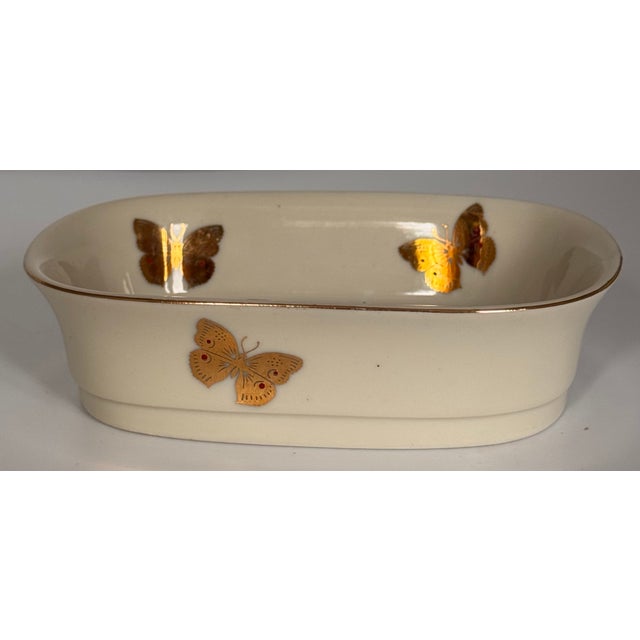 Antique White 1970's Akahashi Japan Gold Gilt Porcelain Butterfly Motif Soap Dish For Sale - Image 8 of 12