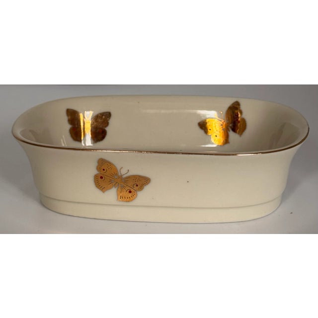 Antique White LastChance!1970's Akahashi Japan Gold Gilt Porcelain Butterfly Motif Soap Dish For Sale - Image 8 of 12