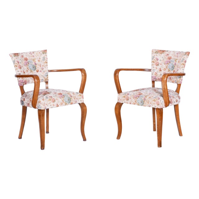 Art Deco Chairs in Beech attributed to J. Leleu, France, 1930s, Set of 2 For Sale