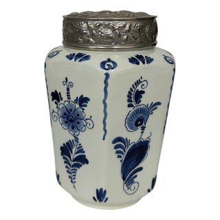 Vintage Delft Lidded Tea Caddy Jar For Sale