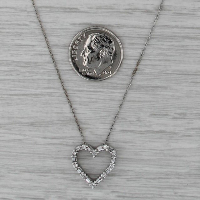 0.23ctw Diamond Open Heart Pendant Necklace 14k White Gold 18.25" Rope Chain For Sale In Greensboro - Image 6 of 6
