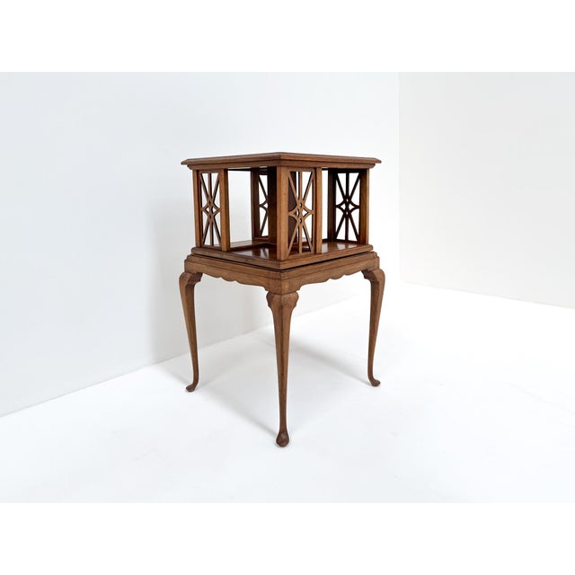 Wood Antique Revolving Side Table in Burl Walnut, 1890s For Sale - Image 7 of 12