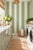 Modern Clubhouse Stripe Grasscloth Wallpaper by House Party | Trellis Green & White | 8 Yards For Sale - Image 3 of 9