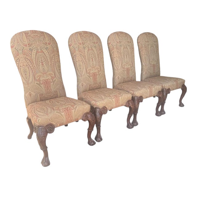 Set of 4 Oscar De La Renta for Century Furniture Paisley Upholstered Dining Chairs For Sale