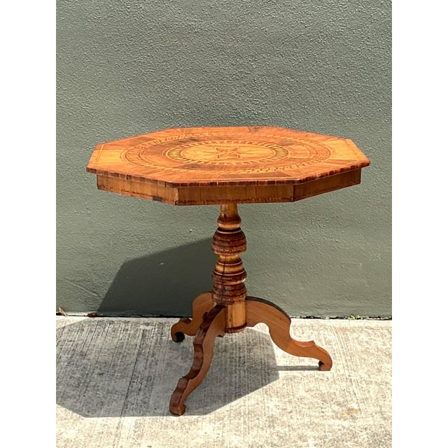 Vintage Marquetry Octagonal Wood Table For Sale - Image 4 of 18