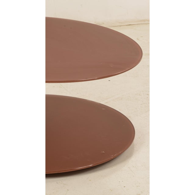 Vintage Wood and Red Glass Round Coffee Table For Sale - Image 6 of 9