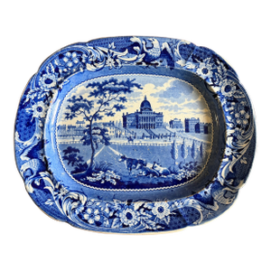 A Very Nice Antique Historical Blue Decorated Staffordshire Platter "State House Boston" by J. Stubbs, Circa 1820's