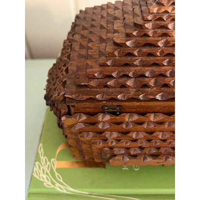 Auburn Antique Chip Carved Tramp Art Box For Sale - Image 8 of 10