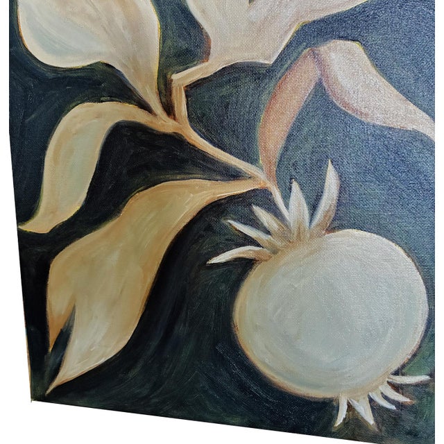 Original Botanical Pomegranate Painting in Gold Bamboo Frame, Oil on Canvas, 13" X 16" by Tatiana Duperault For Sale - Image 4 of 4