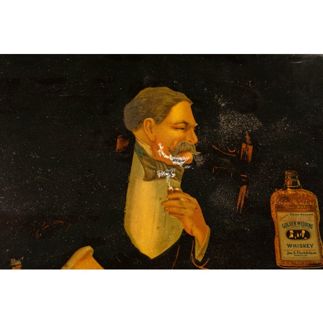 1920s Golden Wedding Whiskey Tin Advertising Sign and Bottle For Sale - Image 4 of 7