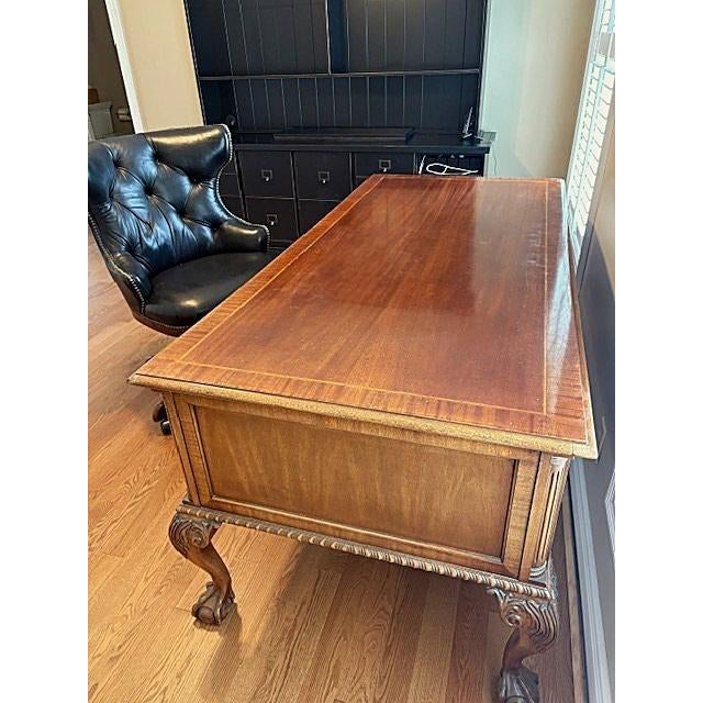 Brown Councill Craftsmen Carved Mahogany Vintage Clawfoot Executive Desk 72" X 34" X 31" For Sale - Image 8 of 8