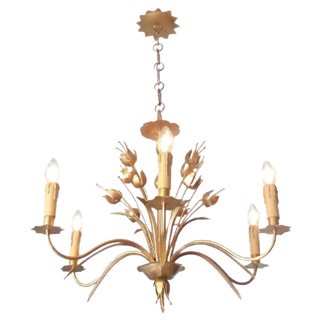 French Suspension Lamp with Plant Motifs, 1950s For Sale
