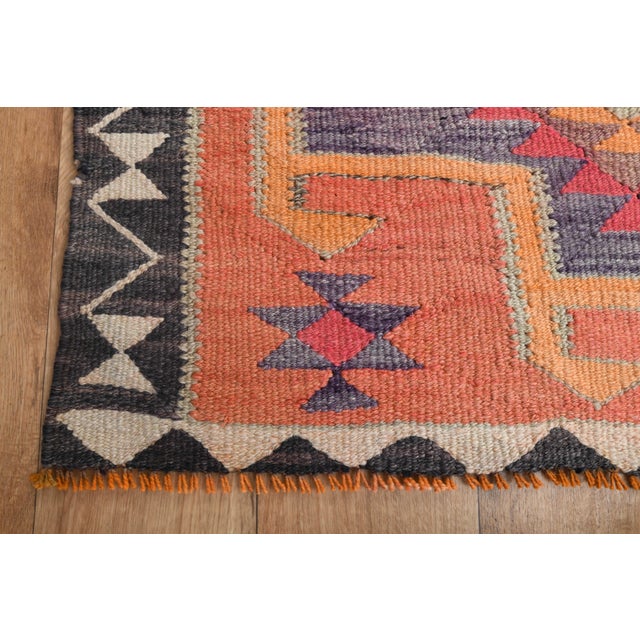 1970s Vintage Handmade Turkish Wool Cotton Pink Runner Rug For Sale - Image 10 of 11