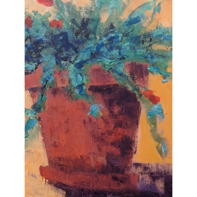 Mid 20th Century Vintage Original Still Life Potted Begonia Flower Oil Painting Signed For Sale - Image 5 of 10