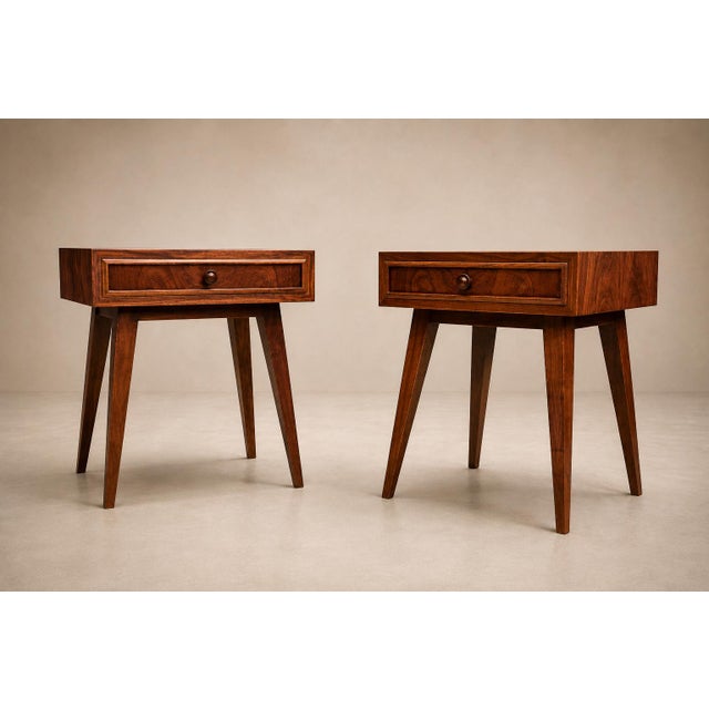 Mid-Century Modern Brazilian Modern Pair of Imbuia Wood Nightstands by Teperman, Brazil, 1950s For Sale - Image 3 of 18