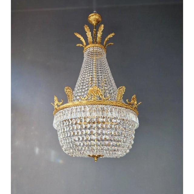 21st Century Brass Basket Empire Sac a Pearl Chandelier Crystal and Antique Gold For Sale - Image 4 of 12