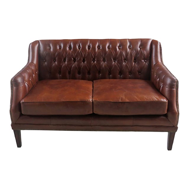 Matthew Izzo Chatsworth Chesterfield Leather Loveseat For Sale