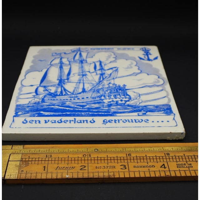 Blue Antique Dutch Royal Navy Sailing Ship Delft Blue & White Tile Sphinx Maritime Nautical For Sale - Image 8 of 8