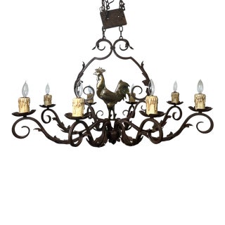 Late 20th Century Dana Creath Large Iron French Provincial 8-Light Brass Rooster Chandelier For Sale