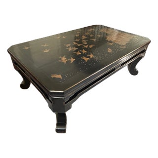 Rose Tarlow Attributed “Sung” Coffee Table – Hand-Painted Chinoiserie in Crackled Black Lacquer For Sale