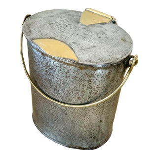 1880's Original Antique English Steel & Brass Dairy Pail, 'Abbott Bros. Pure Milk' Embossed on the Lid For Sale