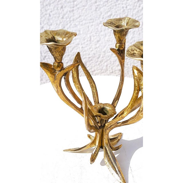 French Art Nouveau Brass Floral Candlestick, 1910s For Sale - Image 3 of 8