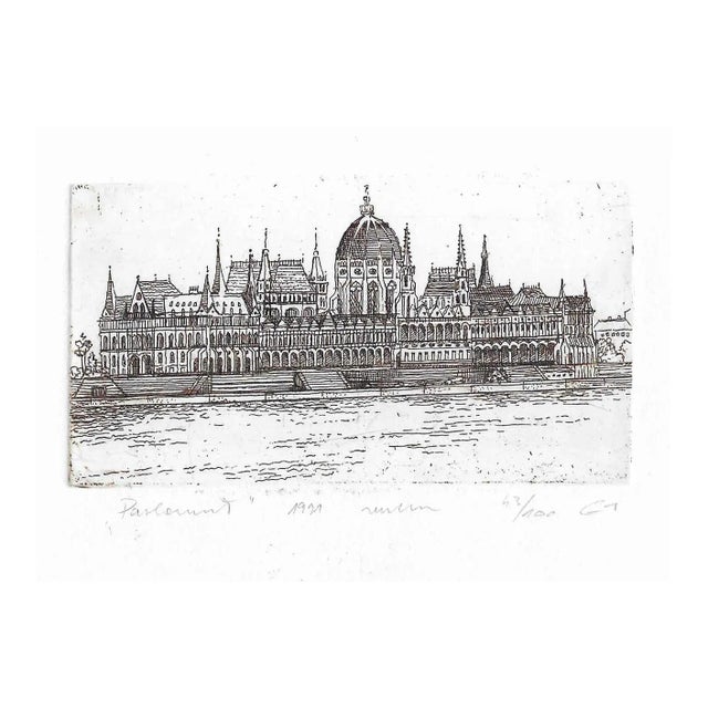 1991 Hungarian Parliament Architectural Etching For Sale