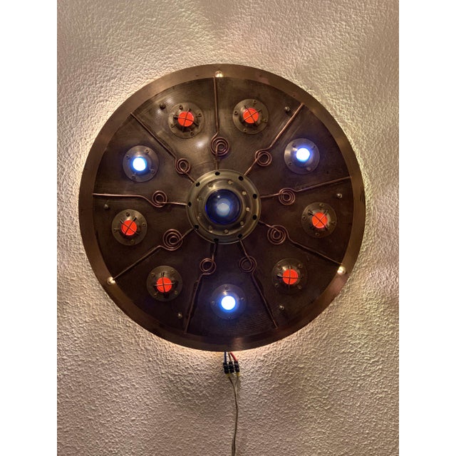 Brass Dieselpunk / Steampunk Sconce - Handcrafted Retro-Futuristic Wall Light For Sale - Image 10 of 11