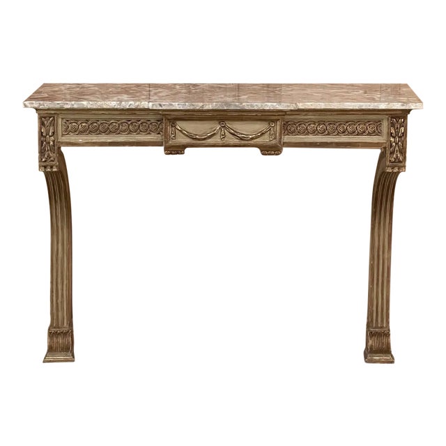 19th Century French Louis XVI Marble Top Painted Console For Sale