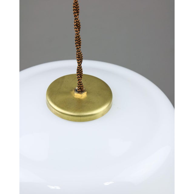 White Mid-Century Modern Italian Brass and Opaline Glass Pendant Lamp For Sale - Image 8 of 16