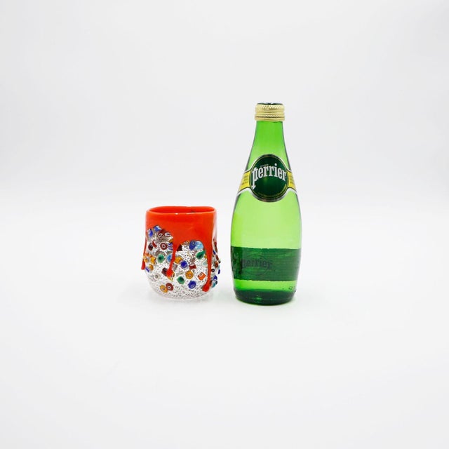 2010s Millefiori Glass Tumbler, Dimpled Crumpled Glass Beaker, Burnt Orange For Sale - Image 5 of 5