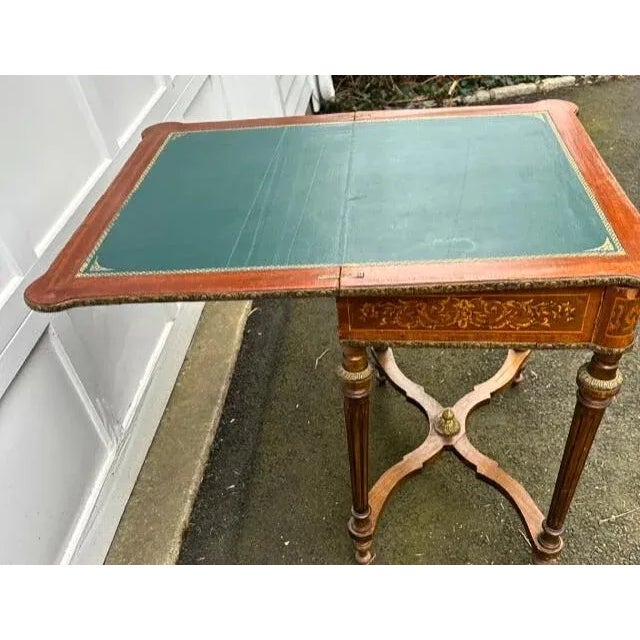 French Early 20th Century Antique French Inlaid Game Table With Green Felt For Sale - Image 3 of 6
