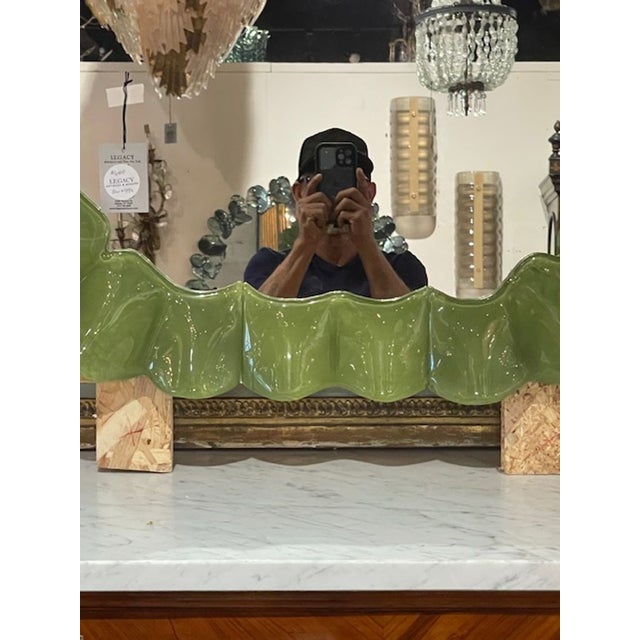 Murano Wave Mirror in Olive Green For Sale In Dallas - Image 6 of 9