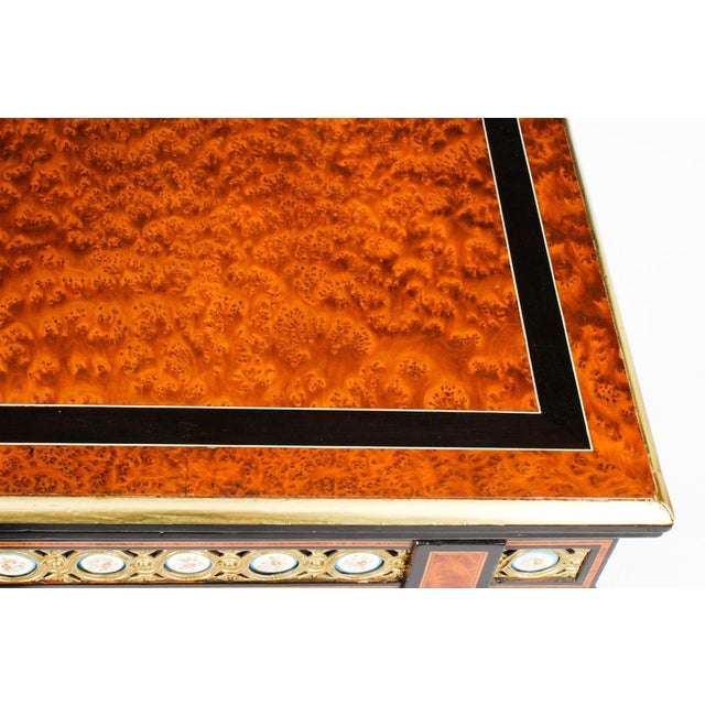 Antique 19th Century Amboyna Card Console Tables with Porcelain Plaques, Set of 2 For Sale - Image 13 of 18